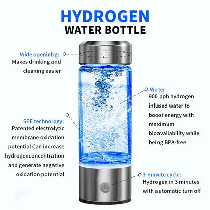 Portable Electric Hydrogen Water Bottle – Titanium Filter, USB Rechargeable, Hydrogen-Rich for Health & Wellness