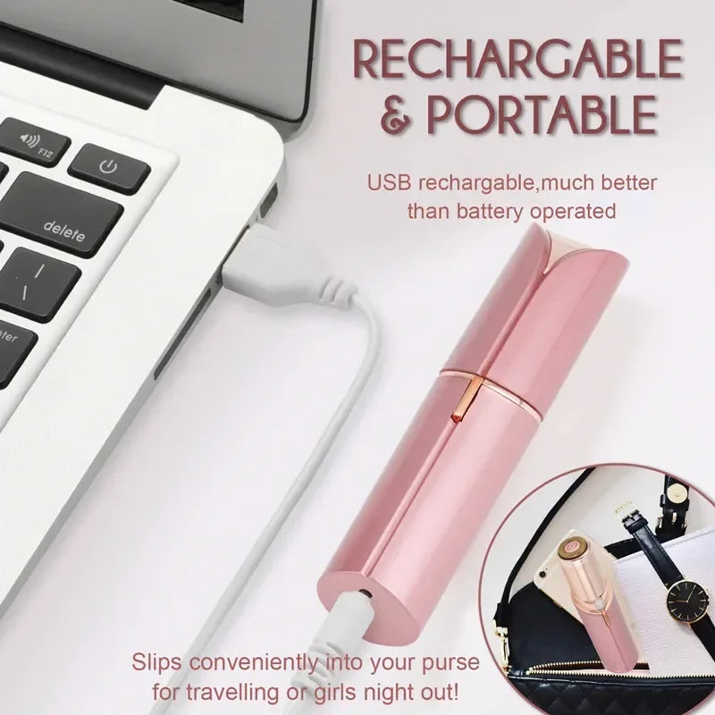 Electric Facial Hair Remover – Lipstick-Style Painless Epilator for Eyebrows, Upper Lip, Bikini & Sensitive Areas