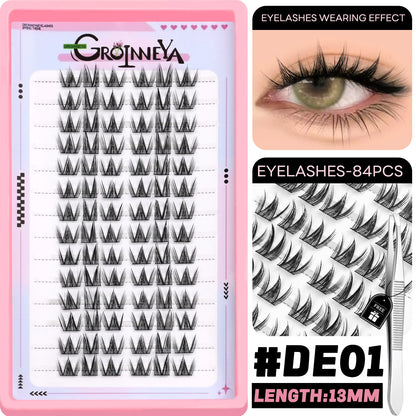 GROINNEYA DIY Lash Clusters – Natural & Manga Styles | Soft Lightweight Synthetic Lashes | Customizable False Eyelash Extensions Kit
