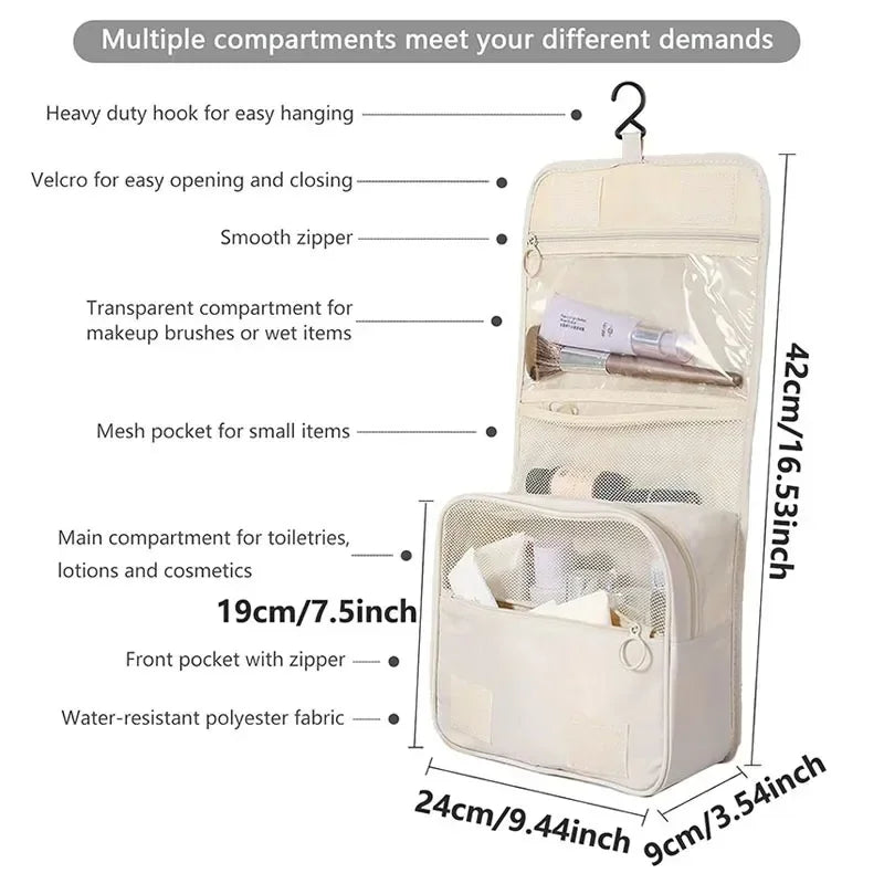 High-Quality Travel Makeup Bag – Waterproof Toiletry Organizer with Hook | Lightweight Cosmetic Storage Pouch for Women