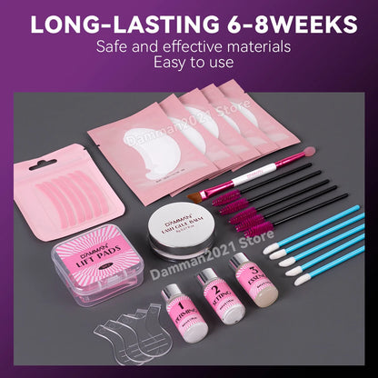 Damman Professional Lash Lift Kit – Eyelash Curling & Lifting Perm Set with Silicone Pads, Glue Balm & Tools for Salon or Advanced Home Use