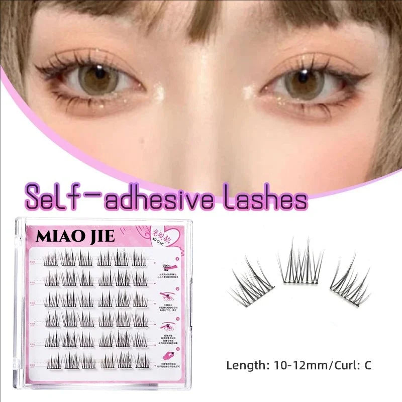 MIAOJIE No-Glue False Eyelashes – Easy 3-Step DIY Natural Look, Lightweight Reusable Lashes for Beginners, Sunflower Design