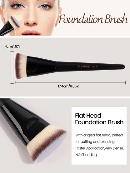 MAANGE Premium Quality 3-Piece Makeup Brush Set – Angle, Round, Flat Head Foundation Brushes with Soft Bristles & Storage Box