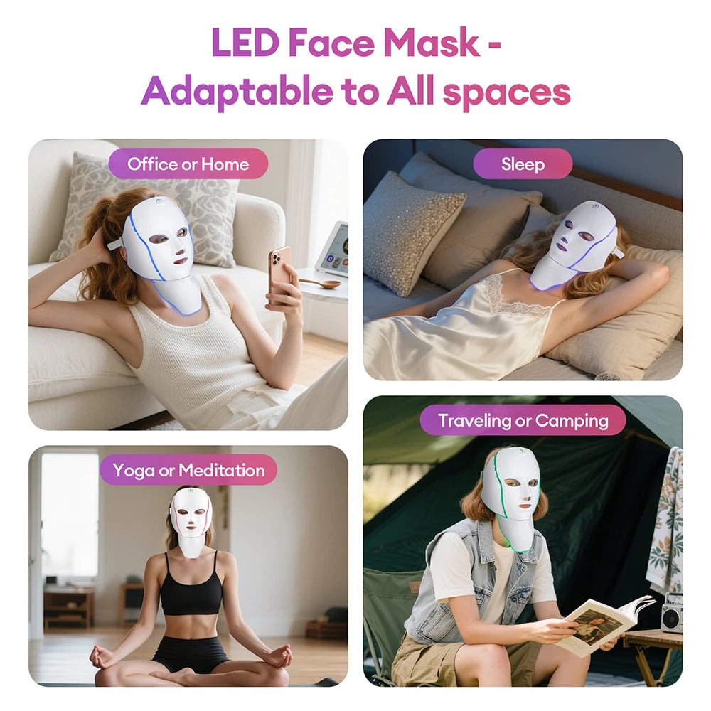 7-Color LED Face & Neck Light Therapy Mask – Electric Facial Skincare Mask with Remote Control