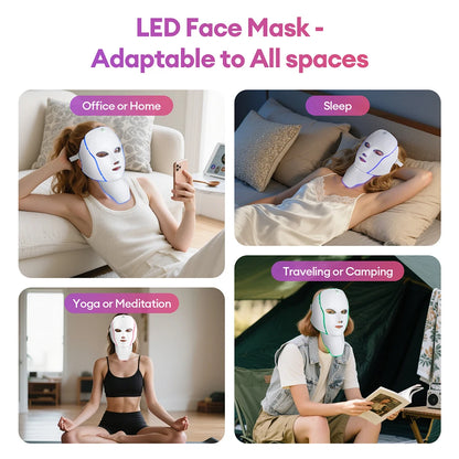 7-Color LED Face & Neck Light Therapy Mask – Electric Facial Skincare Mask with Remote Control