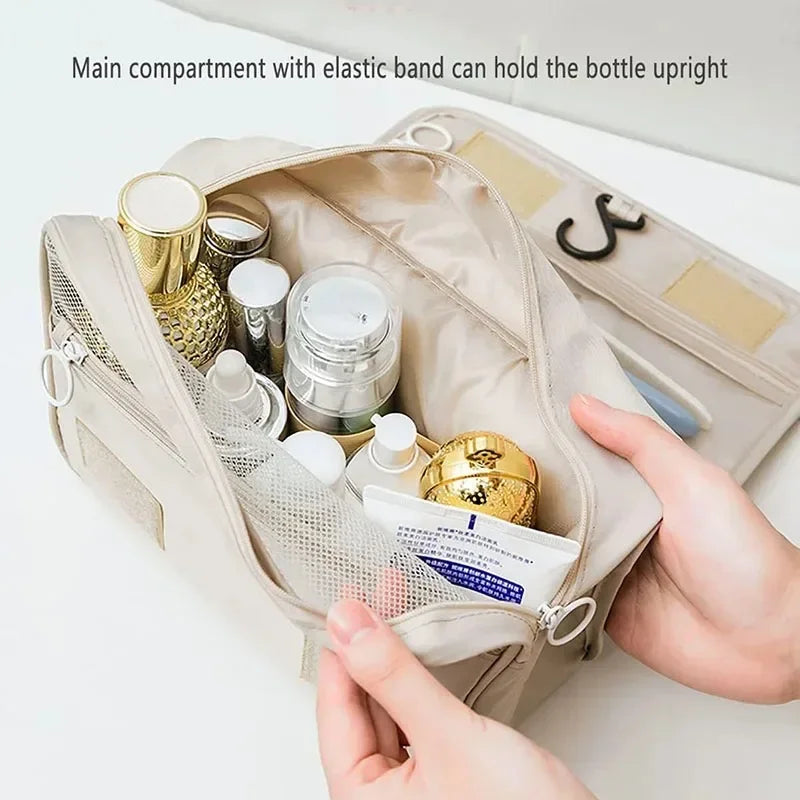 High-Quality Travel Makeup Bag – Waterproof Toiletry Organizer with Hook | Lightweight Cosmetic Storage Pouch for Women