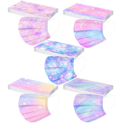 Children’s Gradient Star Disposable Face Masks – 3-Ply Non-Woven, Outdoor Use, Cute Printed Design (50 Pack)