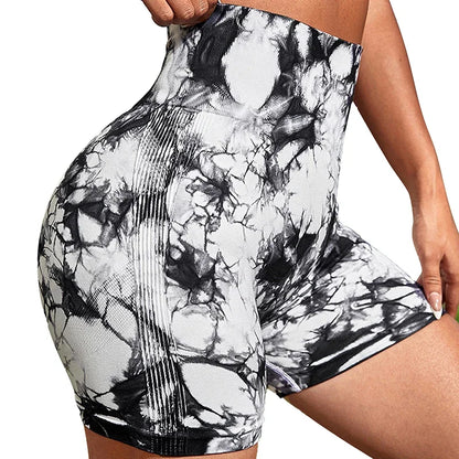 Women’s High Waisted Yoga Shorts – Seamless Tie Dye Workout Shorts for Gym, Running, Cycling & Fitness