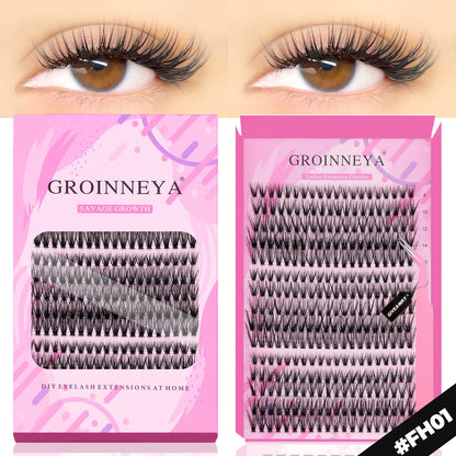 GROINNEYA DIY Eyelash Extension Kit – Individual Lash Clusters Faux Mink Mix Set with Lash Bond & Seal, Easy At-Home Application