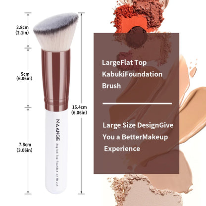 MAANGE 2PCS Foundation Makeup Brush Set – Flat & Angled Kabuki Brushes for Liquid, Cream & Powder, Soft Synthetic Bristles
