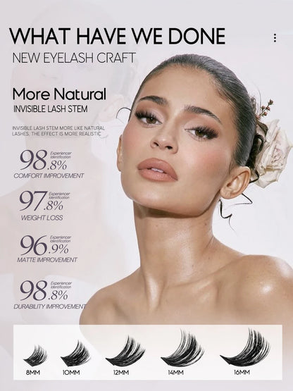 GROINNEYA DIY Lash Clusters Kit – 640PCS Cat-Eye Individual Eyelash Extensions with Bond & Seal for At-Home Lash Application
