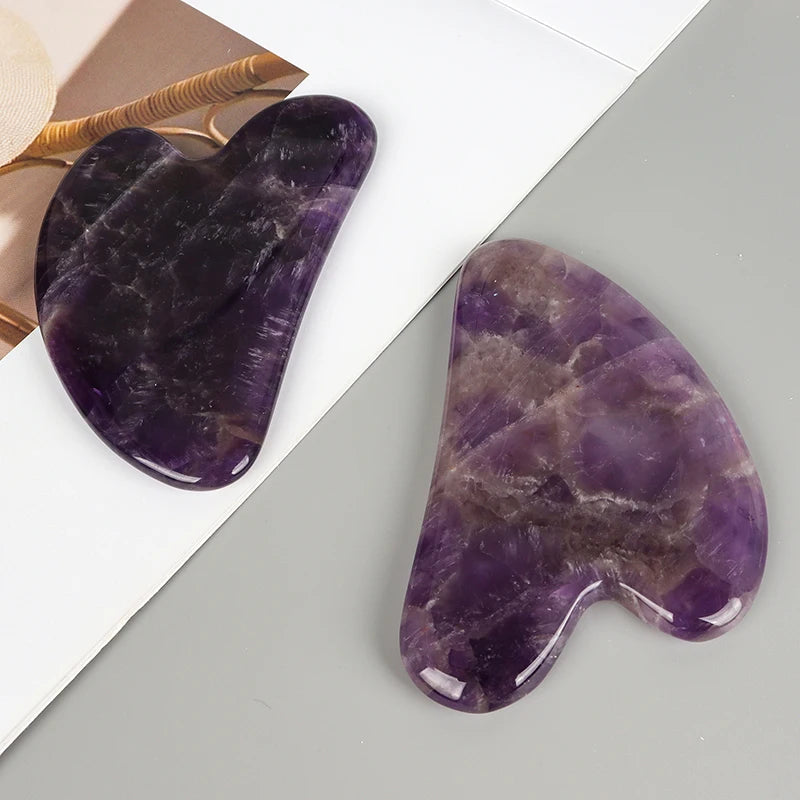 Natural Stone Gua Sha Facial Massage Tool Rose Quartz Amethyst Face Care Scraping Tool