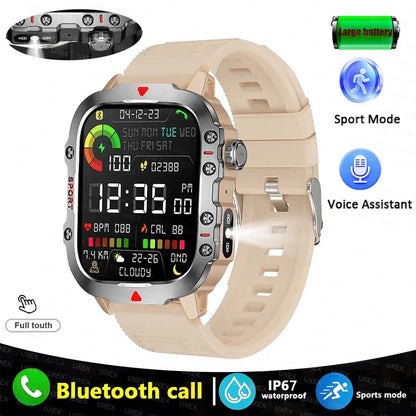 Rugged Men’s Bluetooth Call Smart Watch with Flashlight – 2.01” Outdoor Sports Fitness Watch for Android & iOS