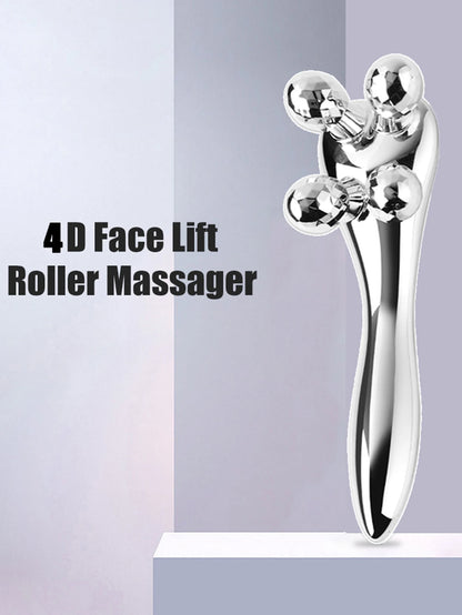4D Y-Shaped Face-Lift Roller – Silver Facial Massager for Wrinkles, Eye, Neck & Muscle Relaxation