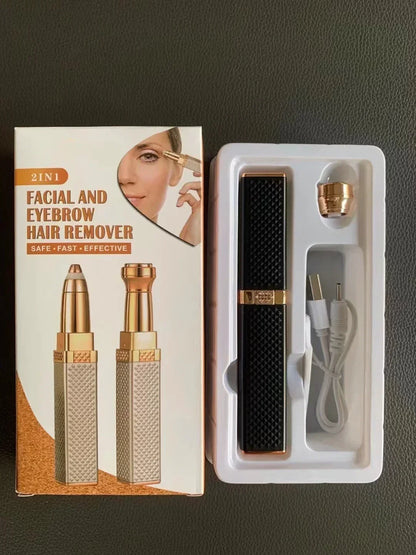 1PC Rechargeable 2-in-1 Eyebrow Razor & Facial Hair Shaver with LED Light – Painless Peach Fuzz, Eyebrow, Lip & Facial Hair Removerver Electric Eyebrow Shaver Women's Hair Remover