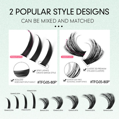 GROINNEYA Lash Clusters Kit – Spiky D-Curl Individual Lash Extensions with Bond & Seal for DIY Eyelash Application