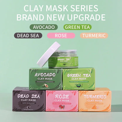 Turmeric, Green Tea, Rose & Avocado Clay Facial Mask – Hydrating, Brightening & Blackhead Removal Mud Skincare Treatment