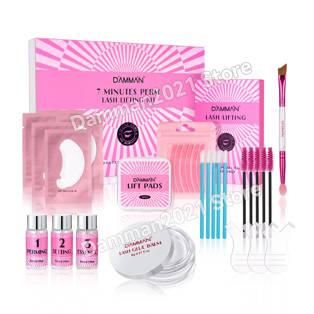 Damman Professional Lash Lift Kit – Eyelash Curling & Lifting Perm Set with Silicone Pads, Glue Balm & Tools for Salon or Advanced Home Use