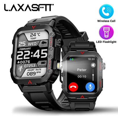 LAXASFIT Men's Smart Sports Watch – 1.71" HD Display, Bluetooth Calling, Blood Oxygen Monitor, Multi-Sport Modes, LED Flashlight