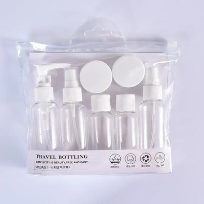 7PCS Travel Refillable Bottle Set with Clear Bag – Portable Toiletry Kit for Shampoo, Lotion, Body Wash, Skincare & More