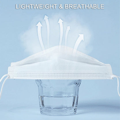 50PCS Disposable Face Masks – 3-Layer Non-Woven Breathable Masks with Soft Ear Loops | Black, Blue, White, Pink Color Options