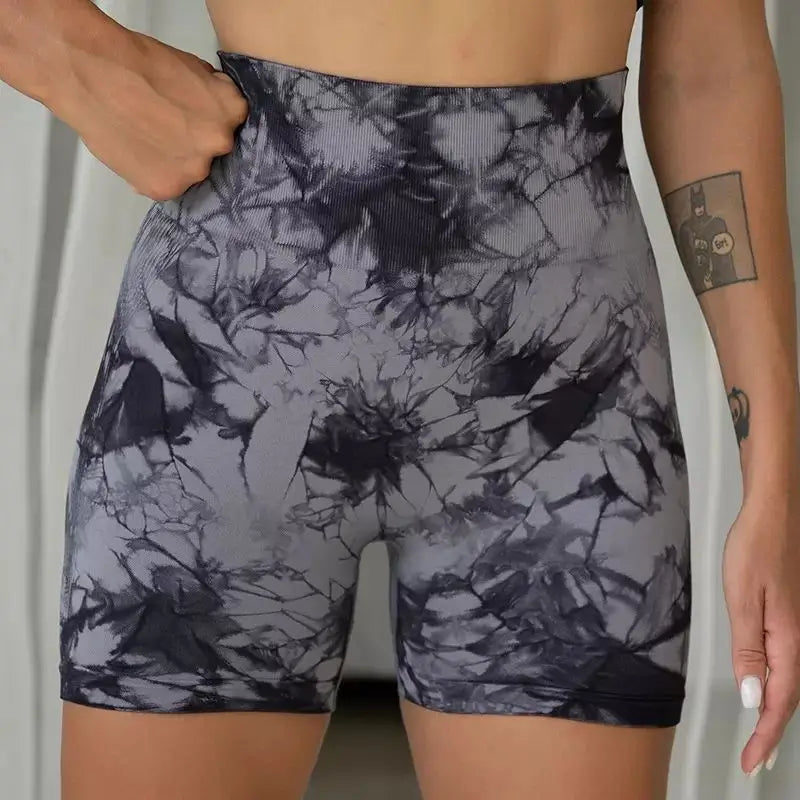 Women’s High Waisted Yoga Shorts – Seamless Tie Dye Workout Shorts for Gym, Running, Cycling & Fitness