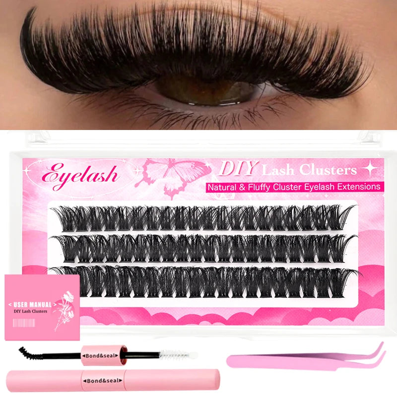 DIY Individual Eyelash Extension Kit 30D–80D – Reusable Cluster Lashes with Tweezers & Seal