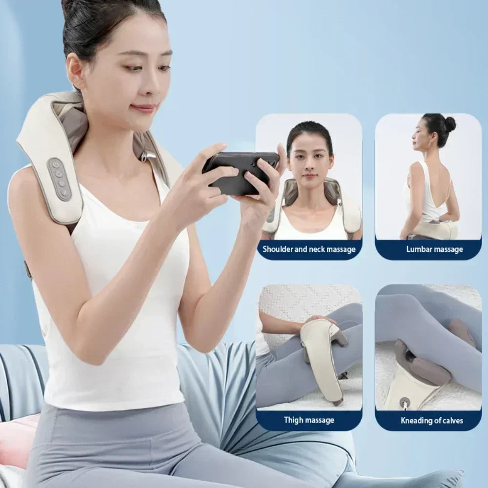 Smart Electric Heated Neck Massager Shawl – Portable Shiatsu Kneading Device for Muscle Relief & Relaxation
