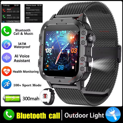 Military Smart Watch Bluetooth Call GPS Flashlight 100+ Sports Android iPhone