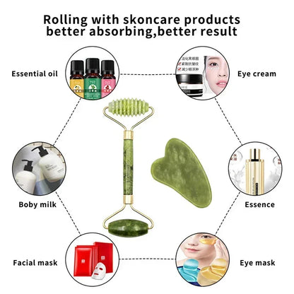 Natural Jade Roller & Gua Sha Set – Facial Massager for Anti-Aging, Puffiness & Skin Care – Spa Beauty Tool for Face & Neck