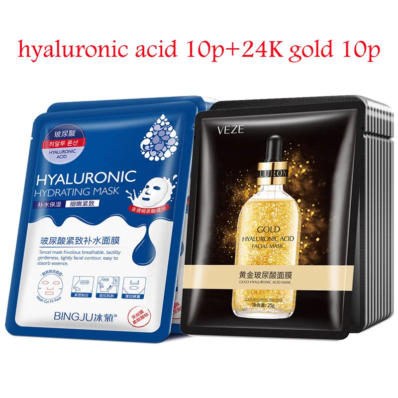 20pcs Hyaluronic Acid & Collagen Face Masks – Moisturizing, Firming, Hydrating Korean Skincare Sheet Masks