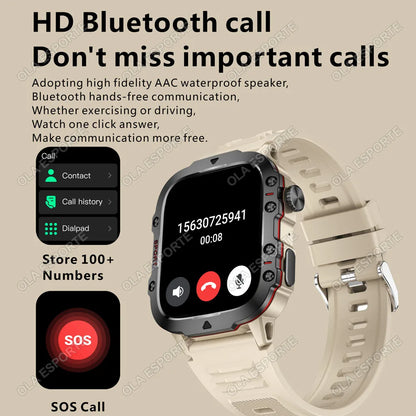 Rugged Military GPS Smart Watch for Men – Bluetooth Call, Heart Rate, Blood Oxygen, AI Voice, Sport & Waterproof