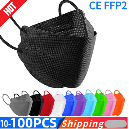 10-100 PCS FFP2 Face Masks – CE Approved, Disposable KN95/KF94 Fish-Style Masks