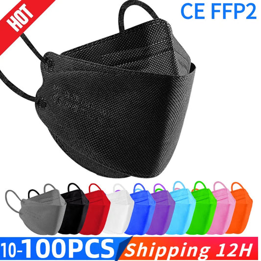KN95 Fish-Style Face Masks FFP2 Respirator – 4-Layer Protective Mask for Adults, Breathable Mouth Cover, CE Certified
