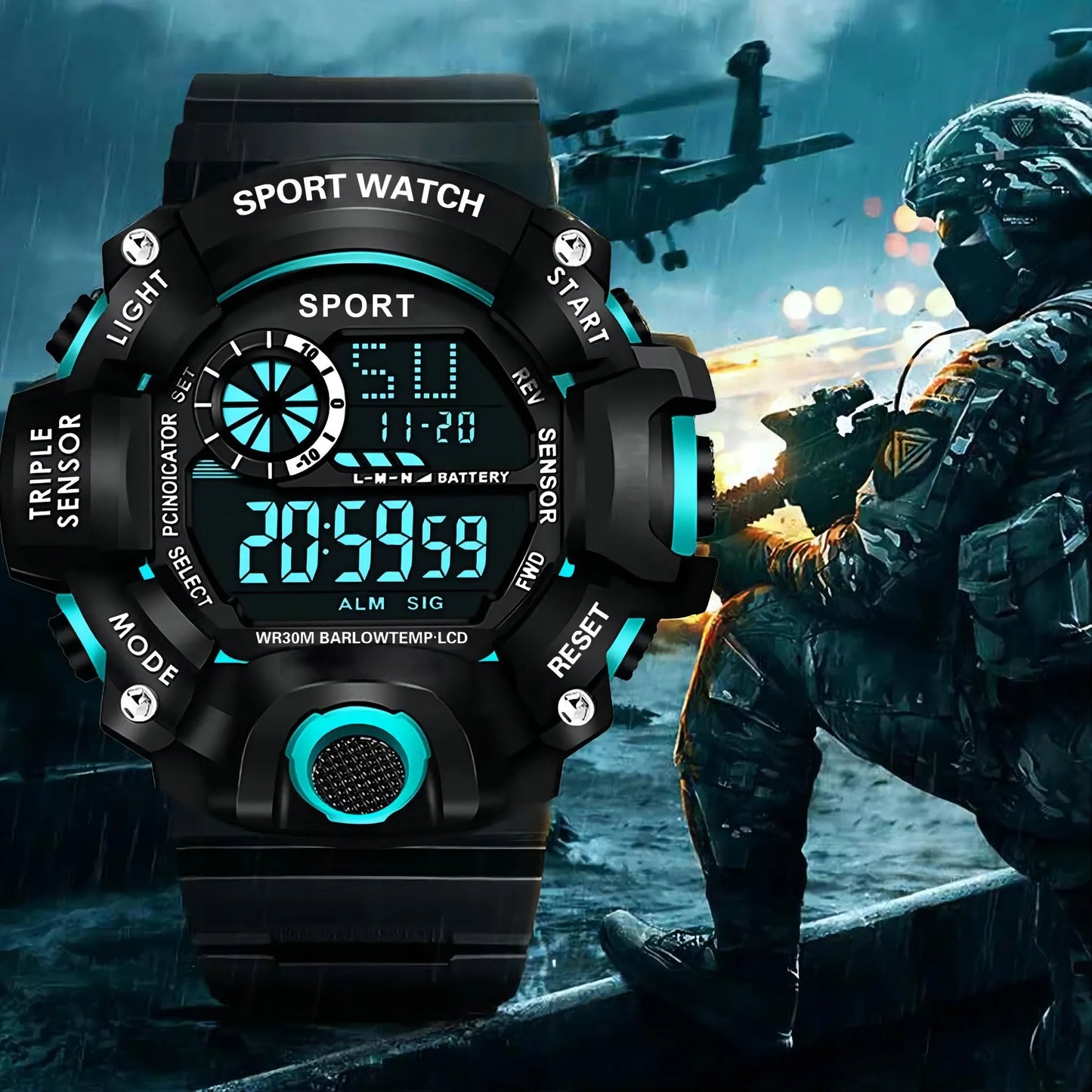 MAYZHISU Men’s Digital Sports Watch | Large Dial | Alarm, Stopwatch & Backlight | 3ATM Water Resistant | Military Style Wristwatch