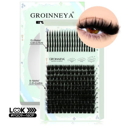 GROINNEYA Lash Clusters Kit – Spiky D-Curl Individual Lash Extensions with Bond & Seal for DIY Eyelash Application