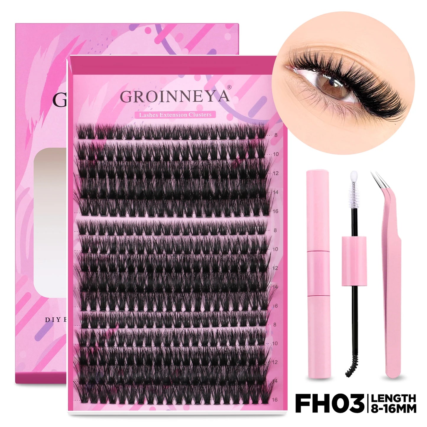 GROINNEYA DIY Lash Extension Kit – Cluster & Individual Lashes with Bond & Seal