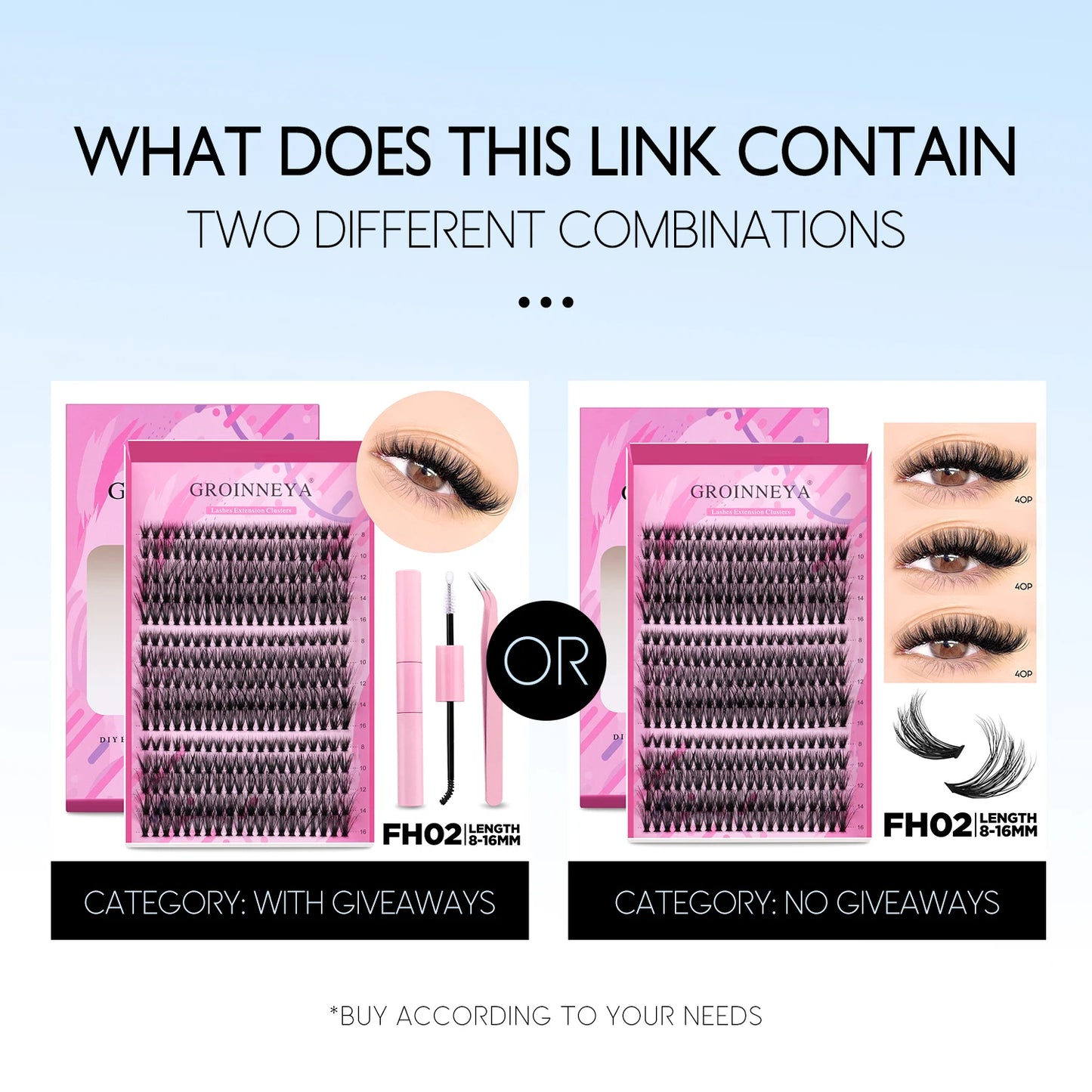 GROINNEYA DIY Lash Extension Kit – Cluster & Individual Lashes with Bond & Seal