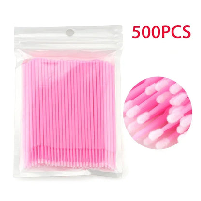 500/1000PCS Eyelash Cleaning Brushes – Colorful Crystal Handle Micro Brushes for Lash Extension Care, Makeup Removal, and Beauty Tools