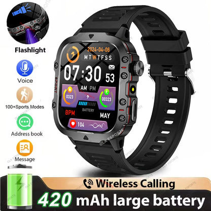 Rugged Military GPS Smart Watch for Men – Bluetooth Call, Heart Rate, Blood Oxygen, AI Voice, Sport & Waterproof