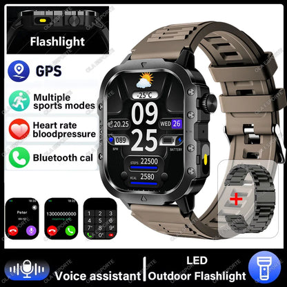 Military Smart Watch Bluetooth Call GPS Flashlight 100+ Sports Android iPhone