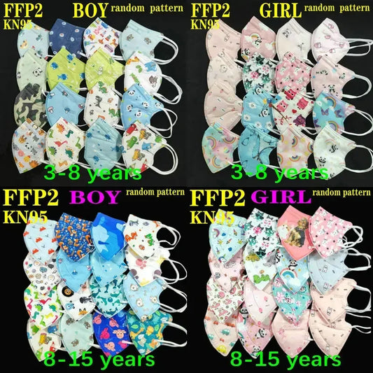 Kids KN95/FFP2 Face Masks – 5-Layer Protective Cartoon Design, Comfortable CE-Certified Disposable Masks for Boys & Girls (Ages 3–15)