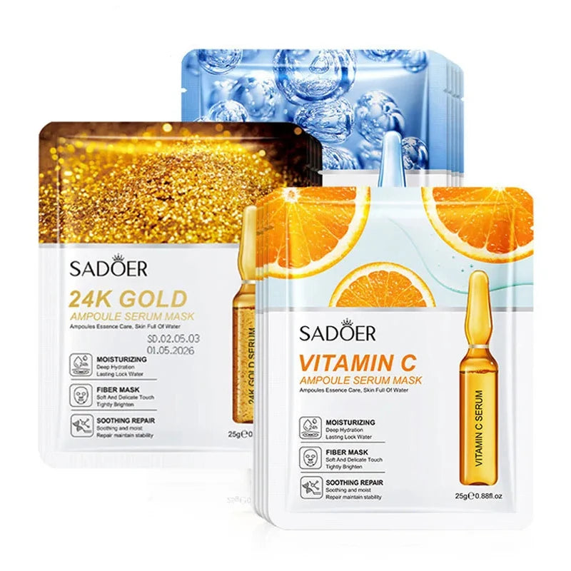 10-30 Pcs SADOER 24K Gold Vitamin C & Hyaluronic Acid Facial Masks – Moisturizing, Firming & Hydrating Skincare Treatment