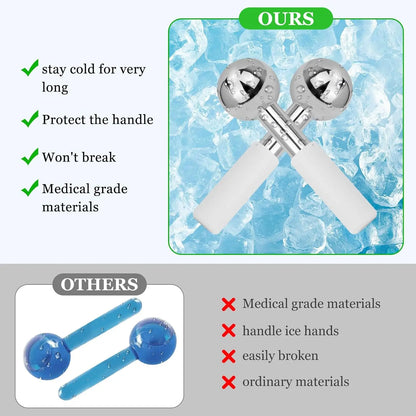 Stainless Steel Ice Globes for Face & Eyes – Cooling Facial Massagers for Puffiness & Relaxation