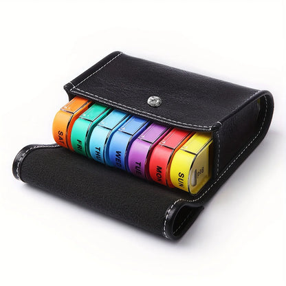 Weekly Pill Organizer with Leather Carrying Case – 7-Day AM/PM Pill Box | Travel Medication Storage Case