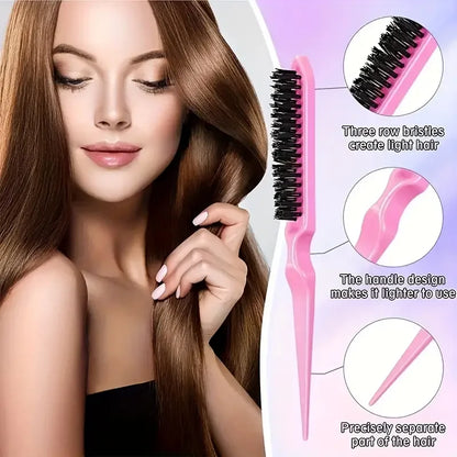 6-Piece Hair Styling Brush & Comb Set with Spray Bottle – Hairdressing Tools for Braiding, Teasing, and Edge Control