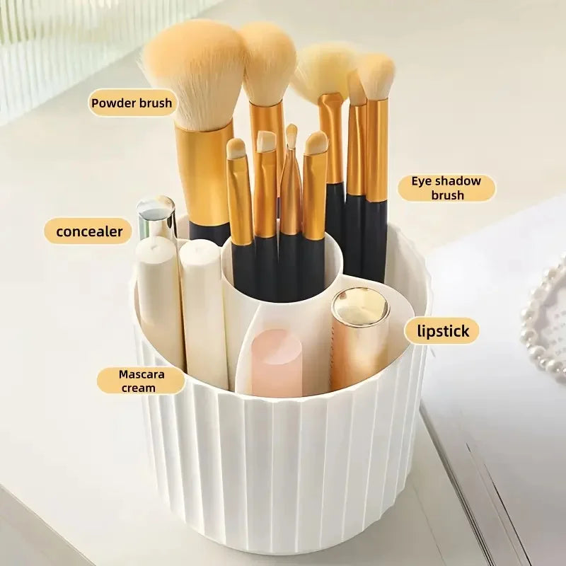360° Rotating Makeup Brush Holder – Waterproof Dustproof Storage Box, Desktop Cosmetic Organizer with Clear Cover