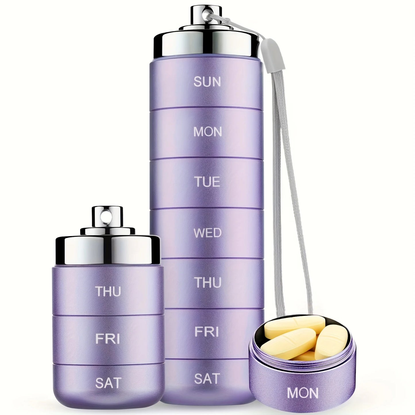 7pcs Metal Pill Organizer Set – Stackable Waterproof Travel Pill Box | Large Aluminum Alloy Portable Pill Case