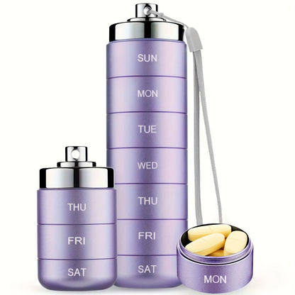 7pcs Metal Pill Organizer Set – Stackable Waterproof Travel Pill Box | Large Aluminum Alloy Portable Pill Case