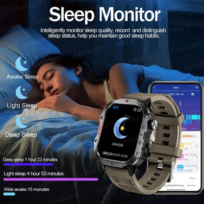 KESHUYOU 2.01” Smart Watch with LED Flashlight | Bluetooth Calling | Fitness & Activity Tracker | Life Waterproof | Android & iOS